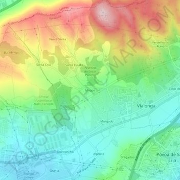 Mapa topográfico Mogos, altitud, relieve