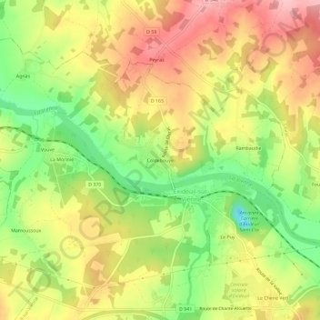 Mapa topográfico Coldebouye, altitud, relieve
