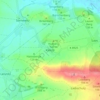 Mapa topográfico Klötitz, altitud, relieve