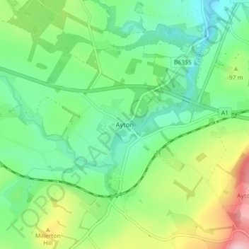 Mapa topográfico Ayton, altitud, relieve