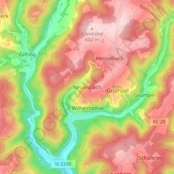 Mapa topográfico Neuenbach, altitud, relieve