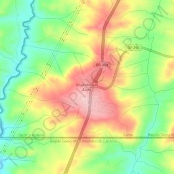 Mapa topográfico Engenho das Lajes, altitud, relieve