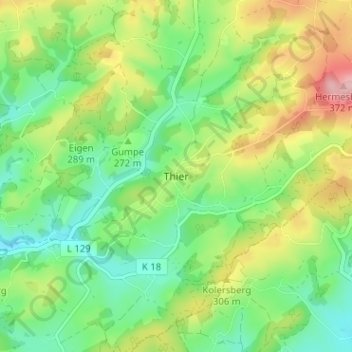 Mapa topográfico Thier, altitud, relieve
