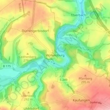 Mapa topográfico Wolkenburg, altitud, relieve