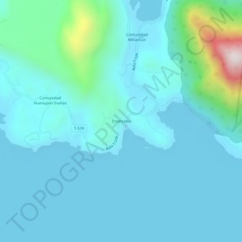 Mapa topográfico Ensenada, altitud, relieve