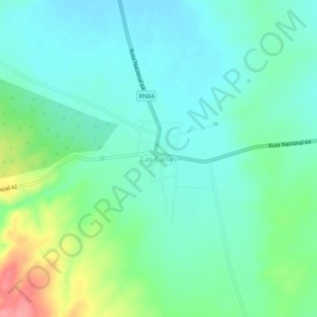 Mapa topográfico Las Cañas, altitud, relieve
