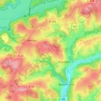 Mapa topográfico Busch, altitud, relieve