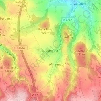 Mapa topográfico Göppersdorf, altitud, relieve