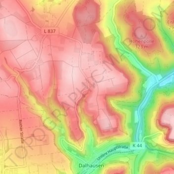 Mapa topográfico Bustollen, altitud, relieve