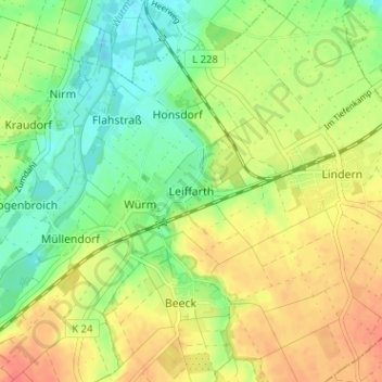 Mapa topográfico Leiffarth, altitud, relieve