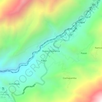 Mapa topográfico Nueva Esperanza, altitud, relieve