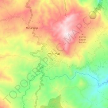 Mapa topográfico Yarumal, altitud, relieve