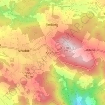 Mapa topográfico Kapfham, altitud, relieve