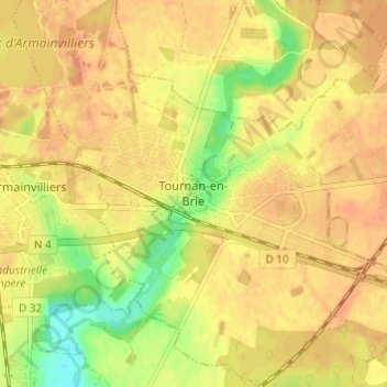 Mapa topográfico Tournan-en-Brie, altitud, relieve