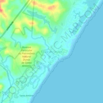 Mapa topográfico Costa do Sauípe, altitud, relieve