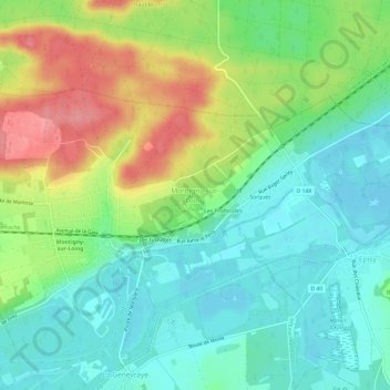 Mapa topográfico Montigny-sur-Loing, altitud, relieve