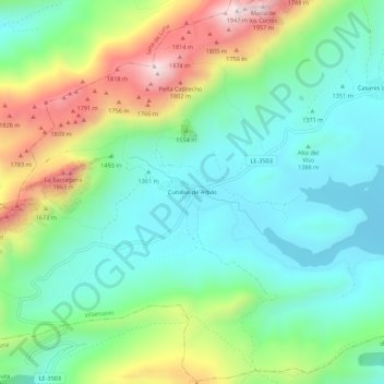 Mapa topográfico Cubillas de Arbás, altitud, relieve