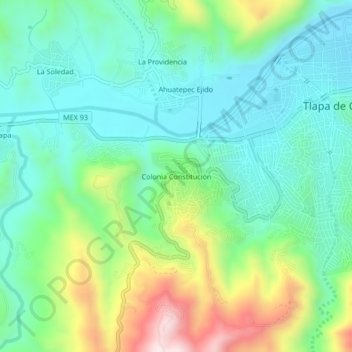 Mapa topográfico Colonia Constitución, altitud, relieve