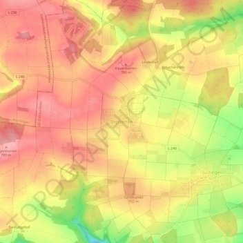 Mapa topográfico Ingstetten, altitud, relieve