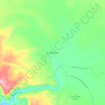 Mapa topográfico Ischigualasto, altitud, relieve