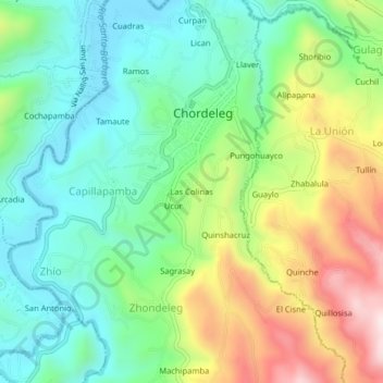 Mapa topográfico Las Colinas, altitud, relieve