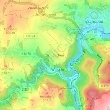 Mapa topográfico Schlößchen, altitud, relieve