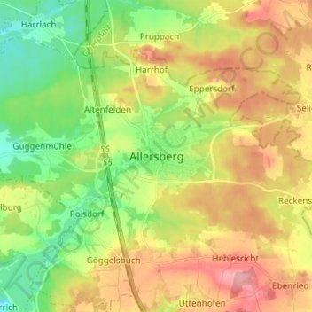 Mapa topográfico Allersberg, altitud, relieve