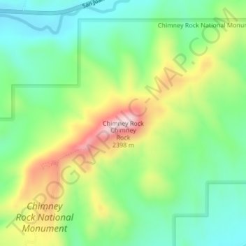Mapa topográfico Chimney Rock, altitud, relieve
