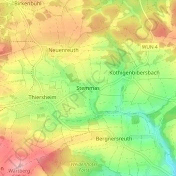 Mapa topográfico Stemmas, altitud, relieve