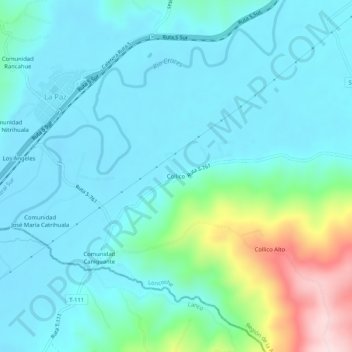 Mapa topográfico Collico, altitud, relieve