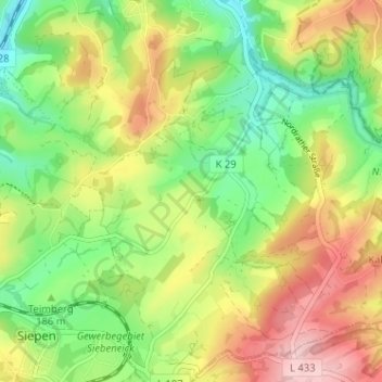 Mapa topográfico Windrath, altitud, relieve