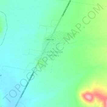 Mapa topográfico Colonia Felipe Ángeles, altitud, relieve