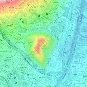 Mapa topográfico Cerro El Volador, altitud, relieve