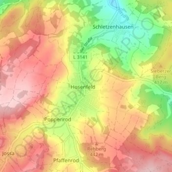 Mapa topográfico Hosenfeld, altitud, relieve