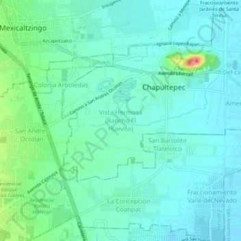 Mapa topográfico Vista Hermosa (Rancho El Huevito), altitud, relieve