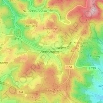 Mapa topográfico Altenkleusheim, altitud, relieve