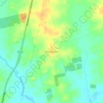 Mapa topográfico Colonia Hughes, altitud, relieve