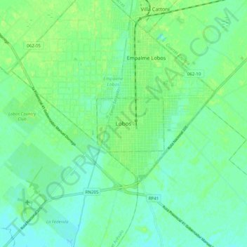Mapa topográfico Lobos, altitud, relieve