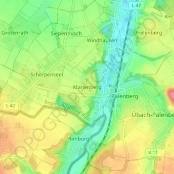 Mapa topográfico Marienberg, altitud, relieve