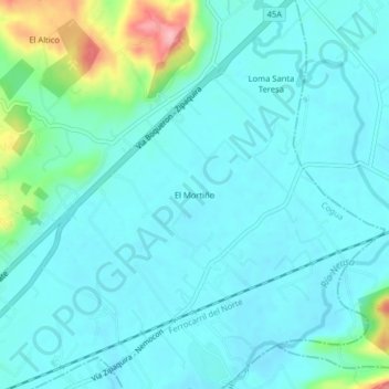 Mapa topográfico El Mortiño, altitud, relieve
