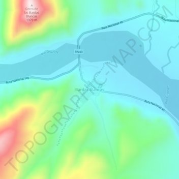 Mapa topográfico Bardas Blancas, altitud, relieve