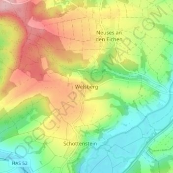 Mapa topográfico Welsberg, altitud, relieve
