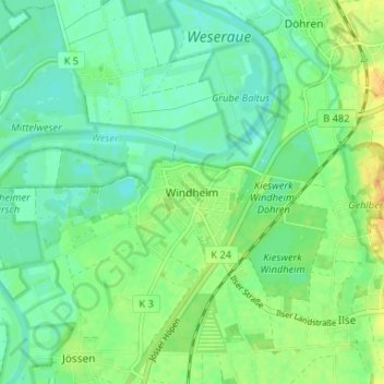 Mapa topográfico Windheim, altitud, relieve