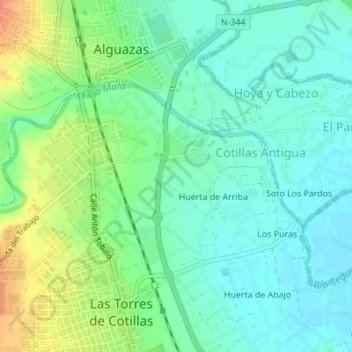 Mapa topográfico Cotillas, altitud, relieve
