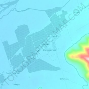Mapa topográfico La Primavera, altitud, relieve