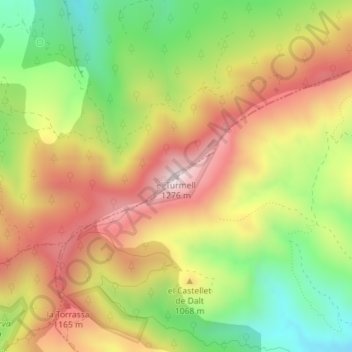 Mapa topográfico el Turmell, altitud, relieve