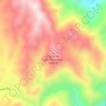 Mapa topográfico Cerro de Los Potrerillos, altitud, relieve