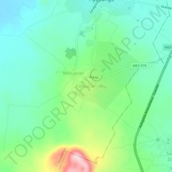 Mapa topográfico Pahuacán, altitud, relieve