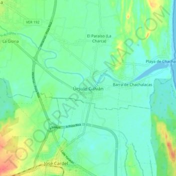 Mapa topográfico Úrsulo Galván, altitud, relieve