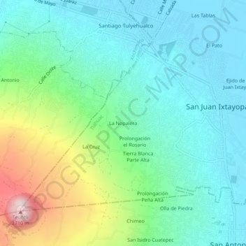 Mapa topográfico La Nopalera, altitud, relieve